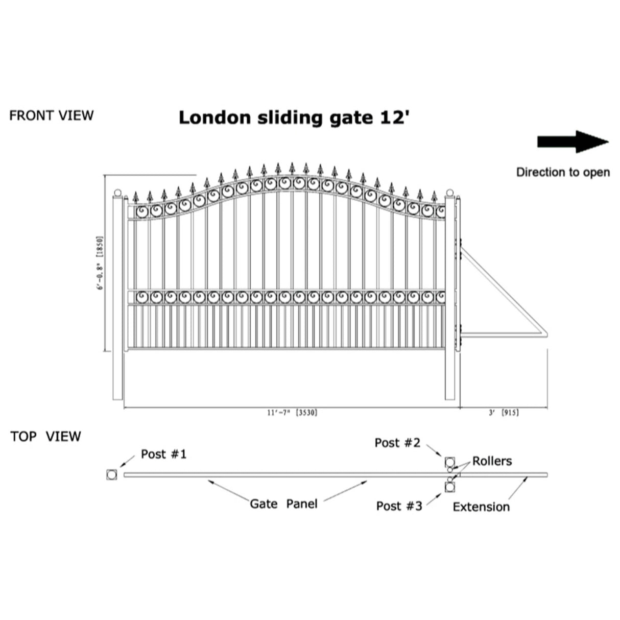 Aleko Automated Steel Sliding Driveway Gate and Gate Opener Complete Kit – LONDON Style – 12 x 6 Feet