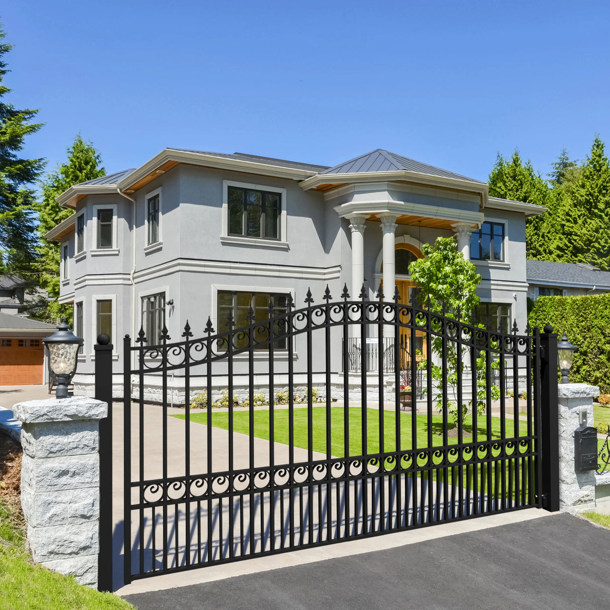 Aleko Steel Single Swing Driveway Gate - LONDON Style - 12 x 6 Feet