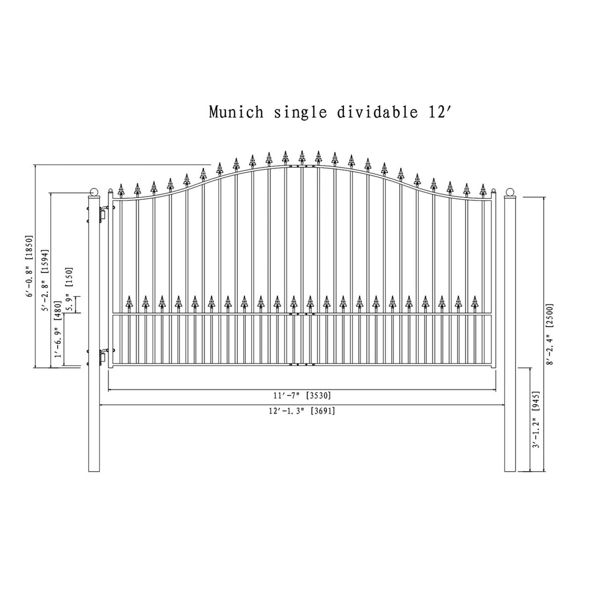 Aleko Steel Single Swing Driveway Gate - MUNICH Style - 12 x 6 Feet