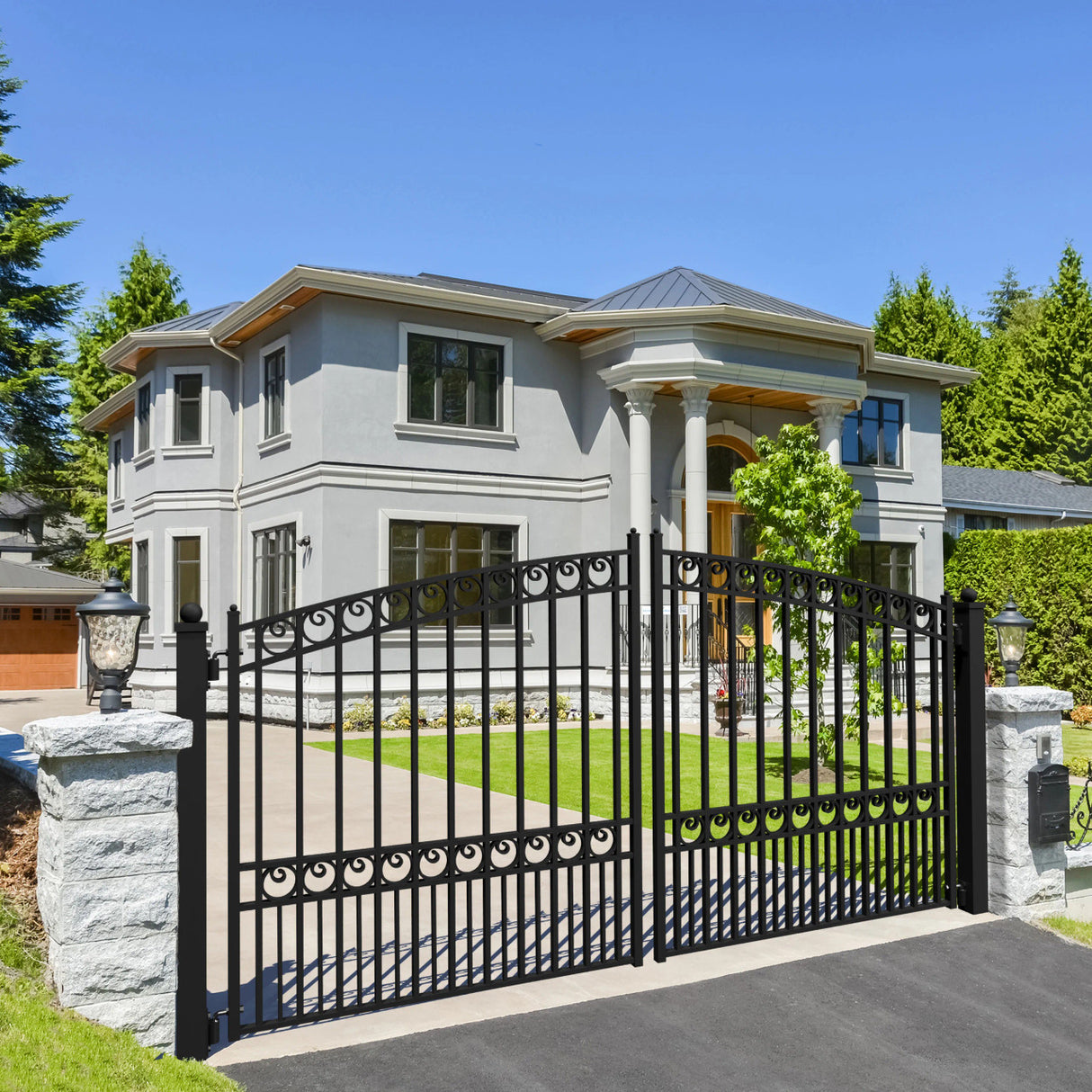 Aleko Steel Dual Swing Driveway Gate - PARIS Style - 12 x 6 Feet