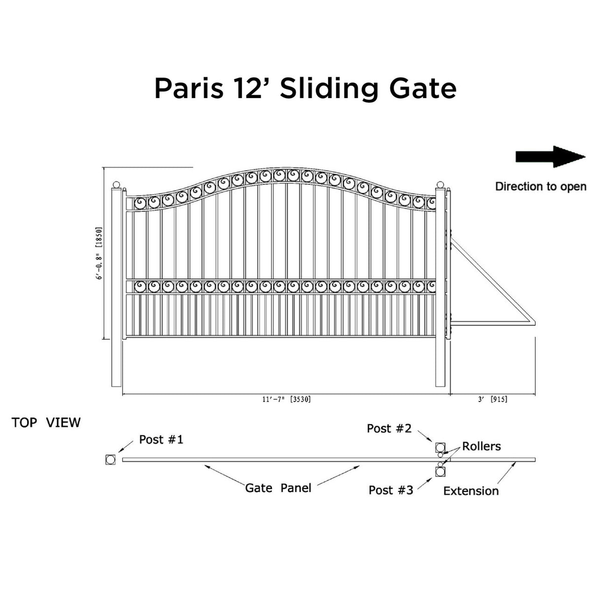 Aleko Steel Sliding Driveway Gate - PARIS Style - 12 x 6 Feet