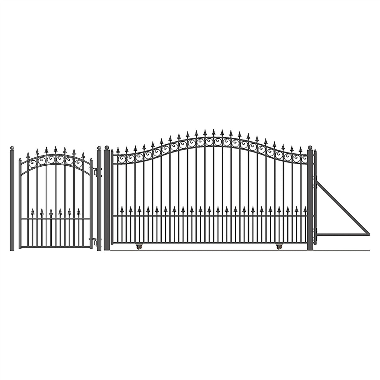 Aleko Steel Sliding Driveway Gate - 12 ft with Pedestrian Gate - 5 ft - PRAGUE Style