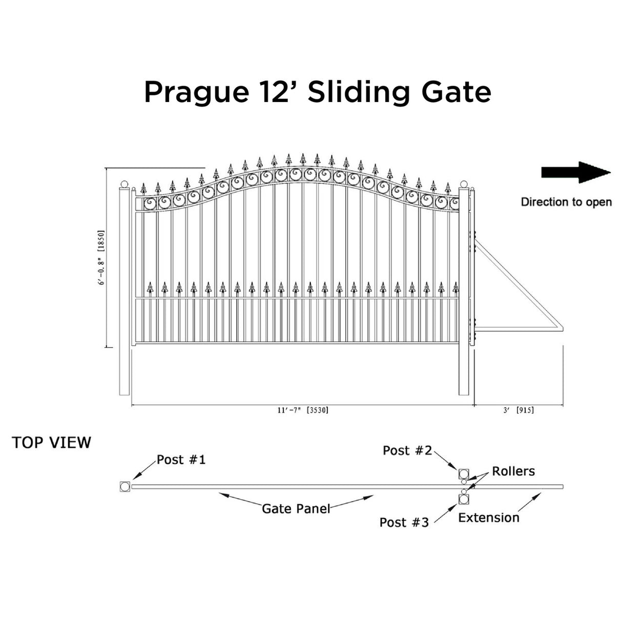Aleko Steel Sliding Driveway Gate - PRAGUE Style - 12 x 6 Feet