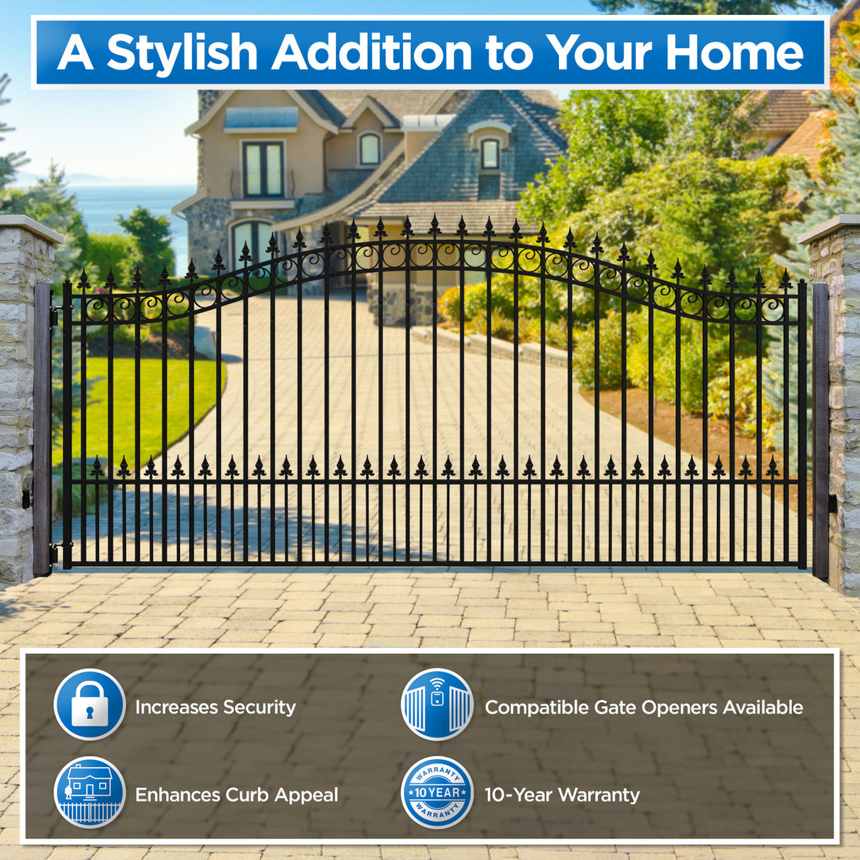 Aleko Steel Single Swing Driveway Gate - PRAGUE Style - 12 x 6 Feet