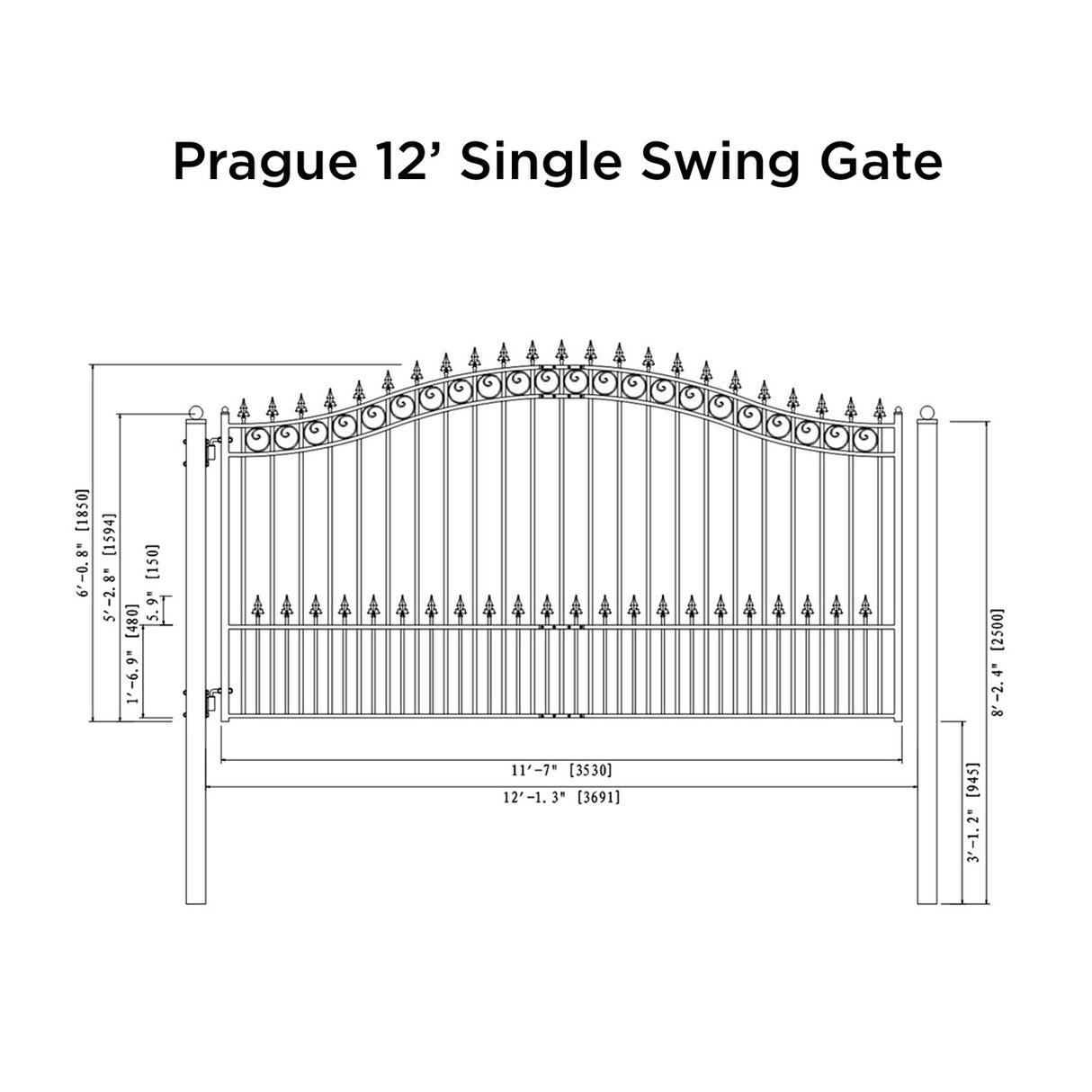 Aleko Steel Single Swing Driveway Gate - PRAGUE Style - 12 x 6 Feet