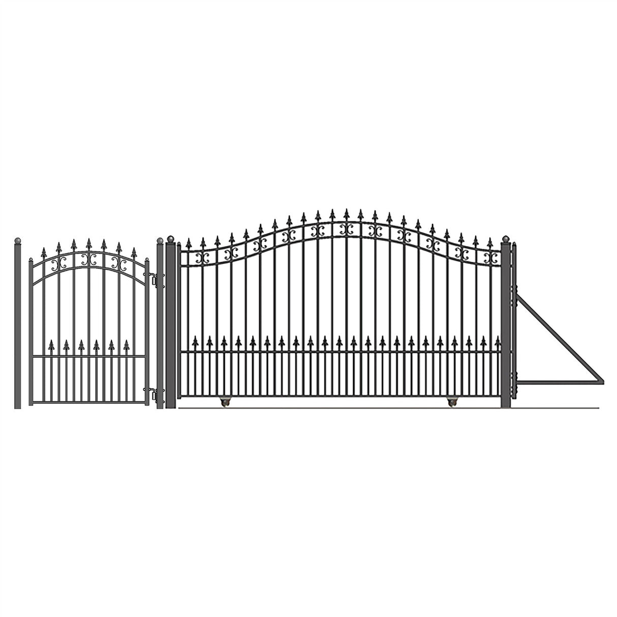 Aleko Steel Sliding Driveway Gate - 12 ft with Pedestrian Gate - 5 ft - ST. LOUIS Style