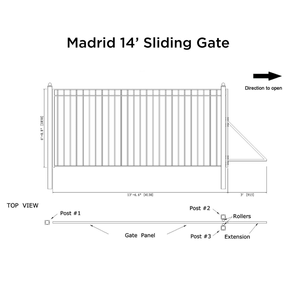 Aleko Single Slide Steel Driveway Gate - MADRID Style - 14 x 6 Feet