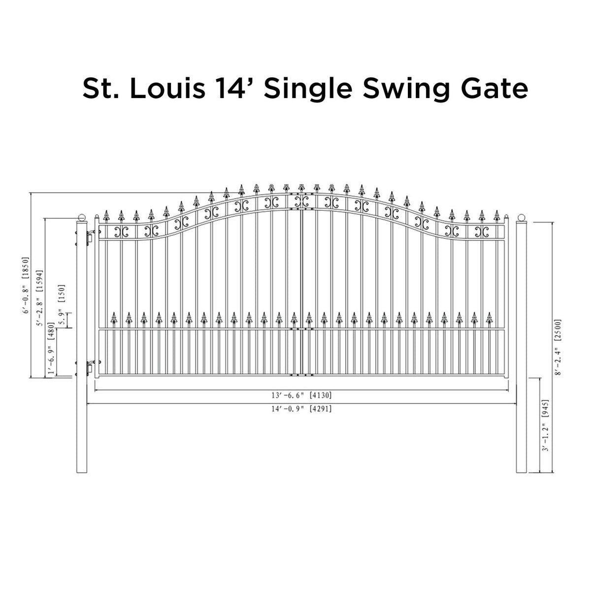 Aleko Steel Single Swing Driveway Gate - ST.LOUIS Style - 14 x 6 Feet