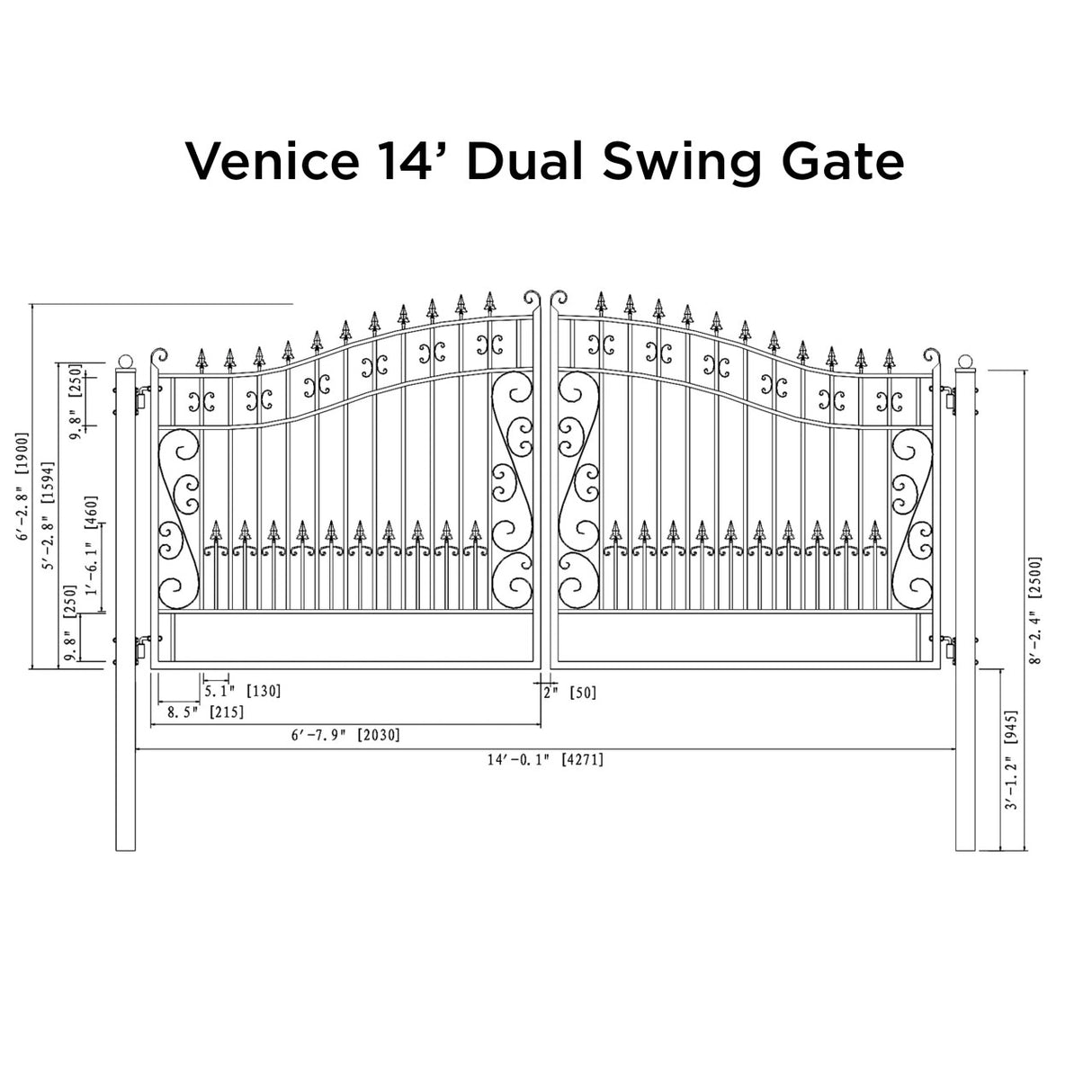 Aleko Steel Dual Swing Driveway Gate - VENICE Style - 14 x 6 Feet