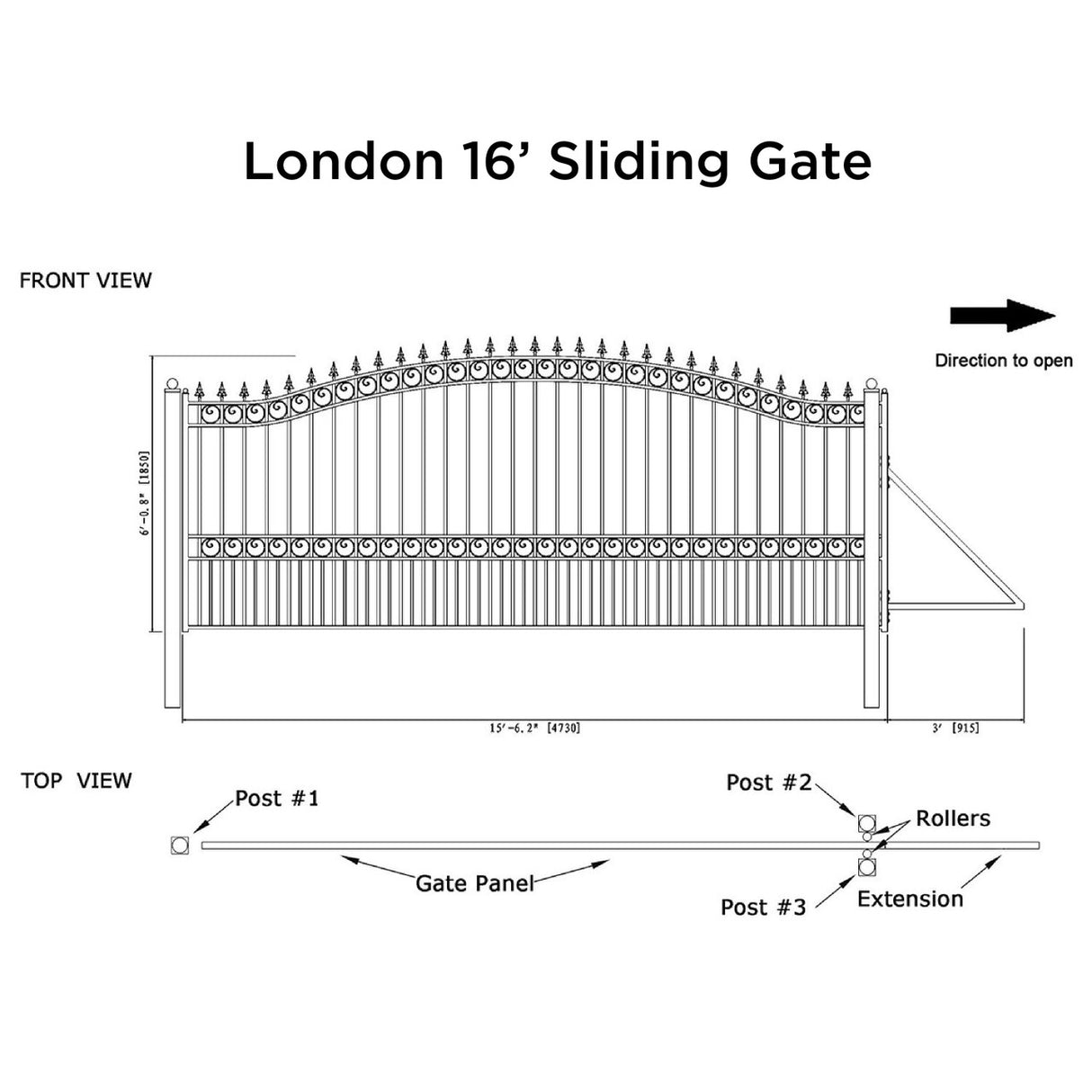Aleko Steel Sliding Driveway Gate - LONDON Style - 16 x 6 Feet