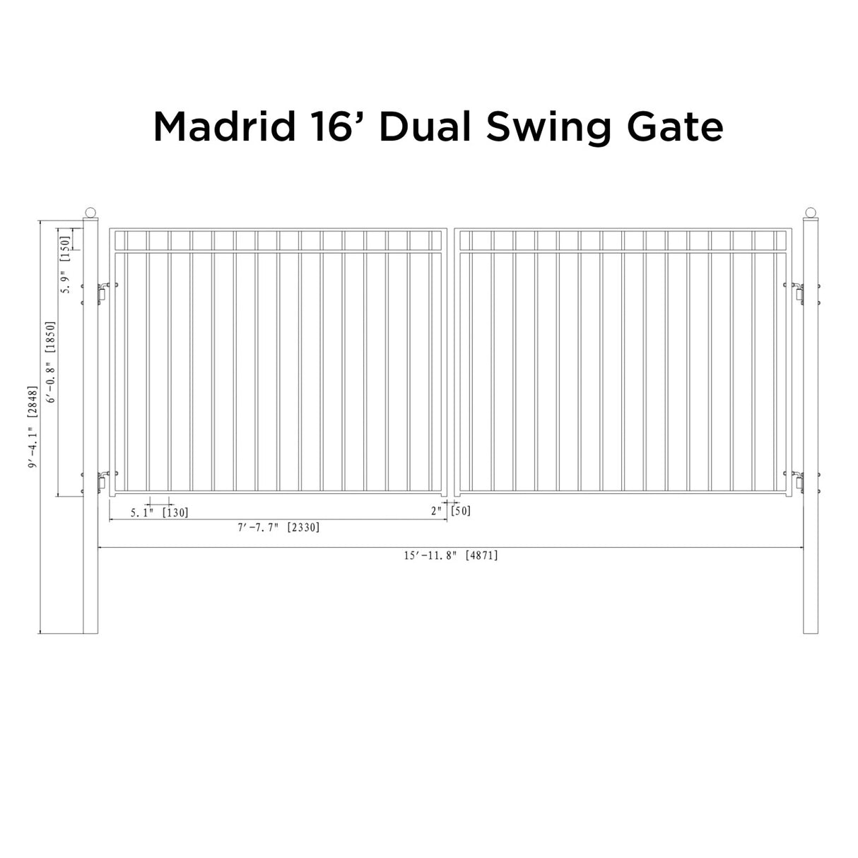 Aleko Steel Dual Swing Driveway Gate - MADRID Style - 16 x 6 Feet
