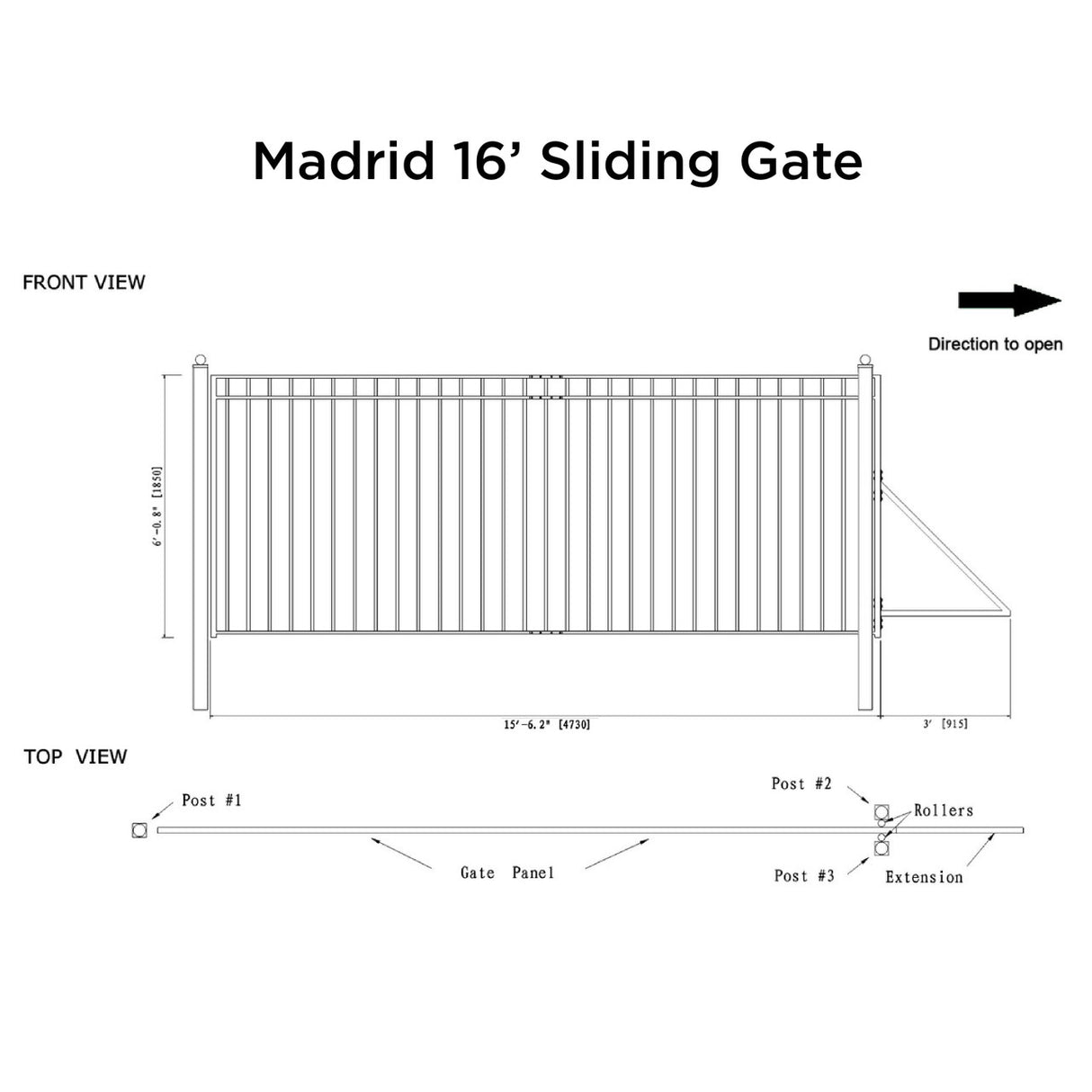 Aleko Slide Steel Driveway Gate - MADRID Style - 16 x 6 Feet