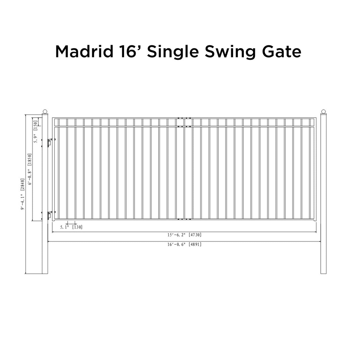 Aleko Steel Single Swing Driveway Gate - MADRID Style - 16 x 6 Feet