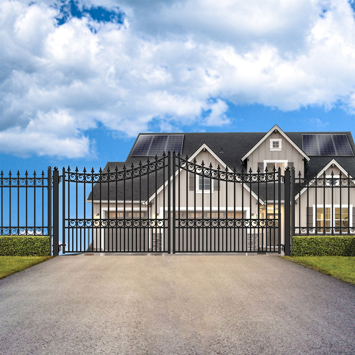 Aleko Steel Dual Swing Driveway Gate - MANHATTAN Style - 16 x 6 Feet