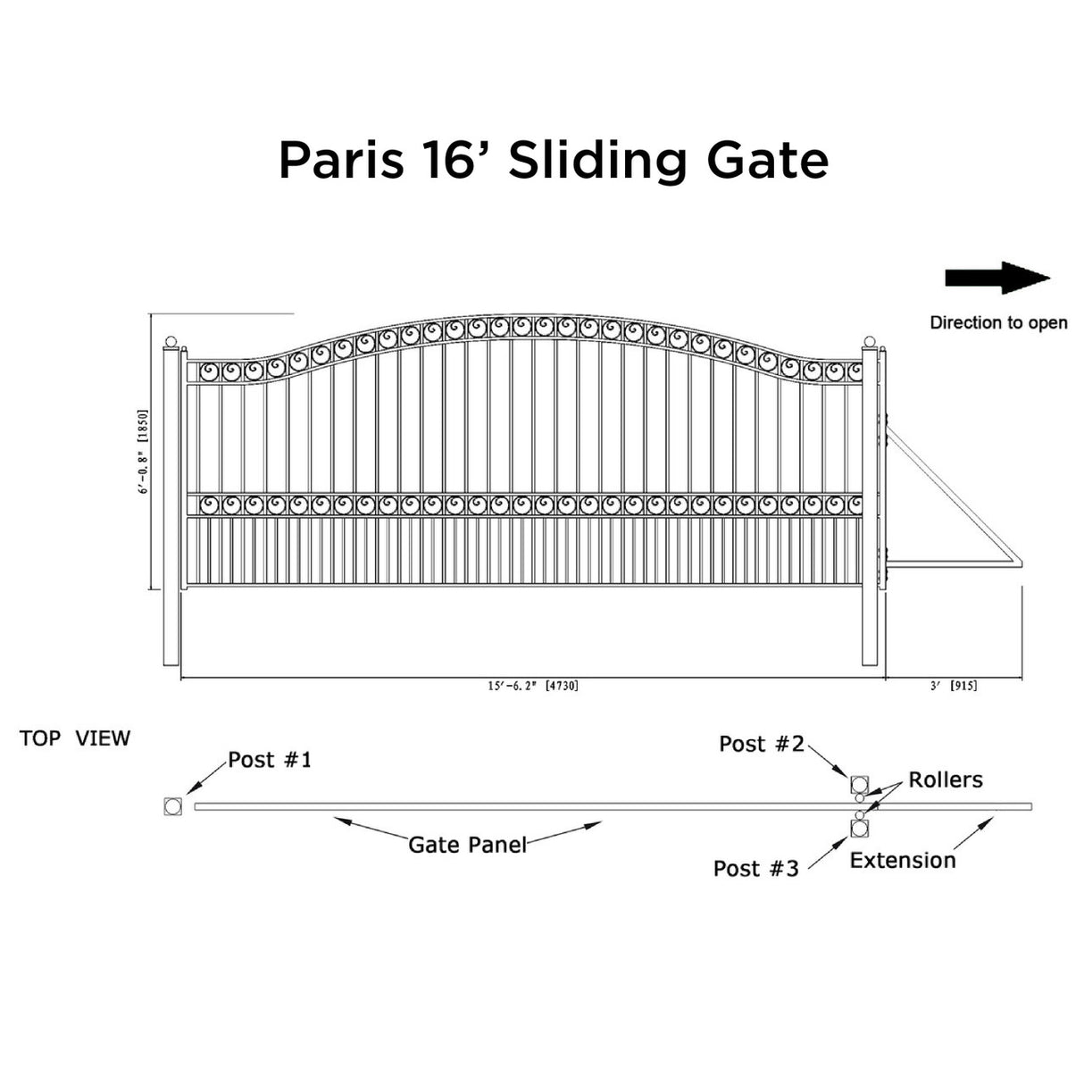 Aleko Steel Sliding Driveway Gate - PARIS Style - 16 x 6 Feet
