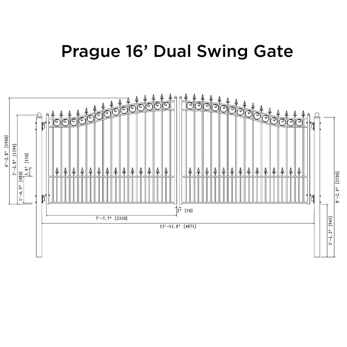 Aleko Steel Dual Swing Driveway Gate - PRAGUE Style - 16 x 6 Feet