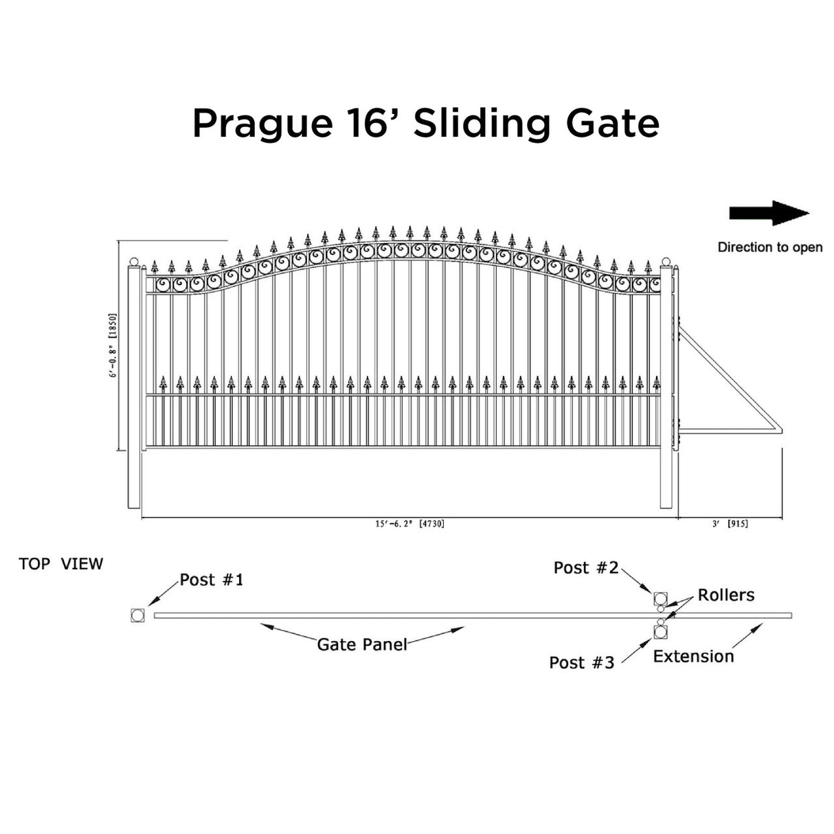 Aleko Steel Sliding Driveway Gate - PRAGUE Style - 16 x 6 Feet
