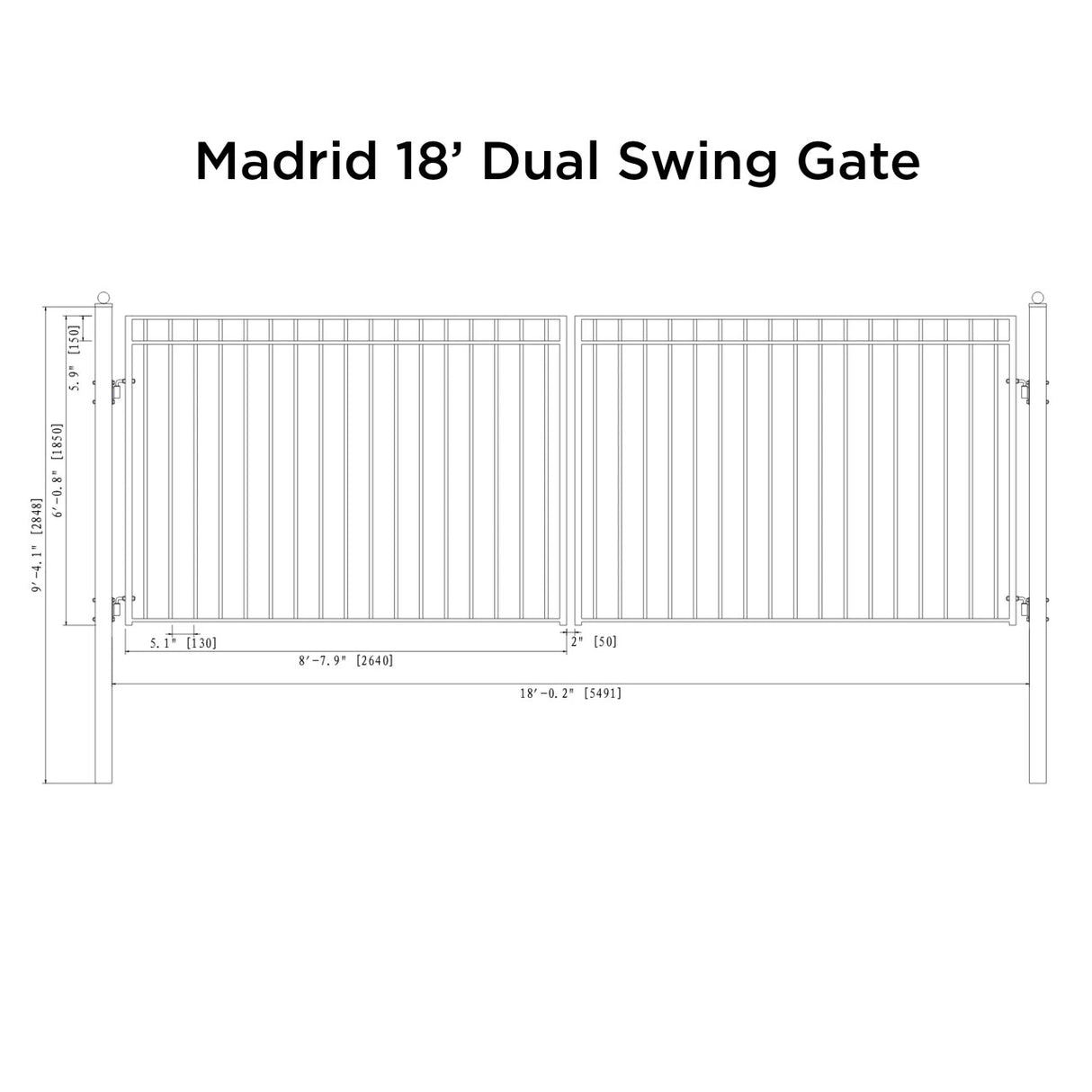Aleko Steel Dual Swing Driveway Gate - MADRID Style - 18 x 6 Feet