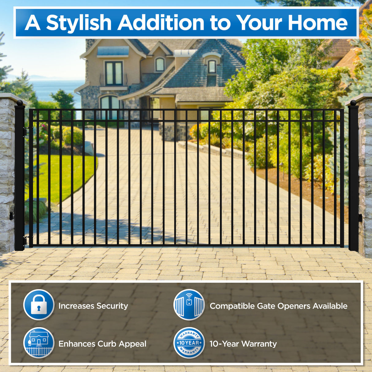 Aleko Steel Single Swing Driveway Gate - MADRID Style - 18 x 6 Feet