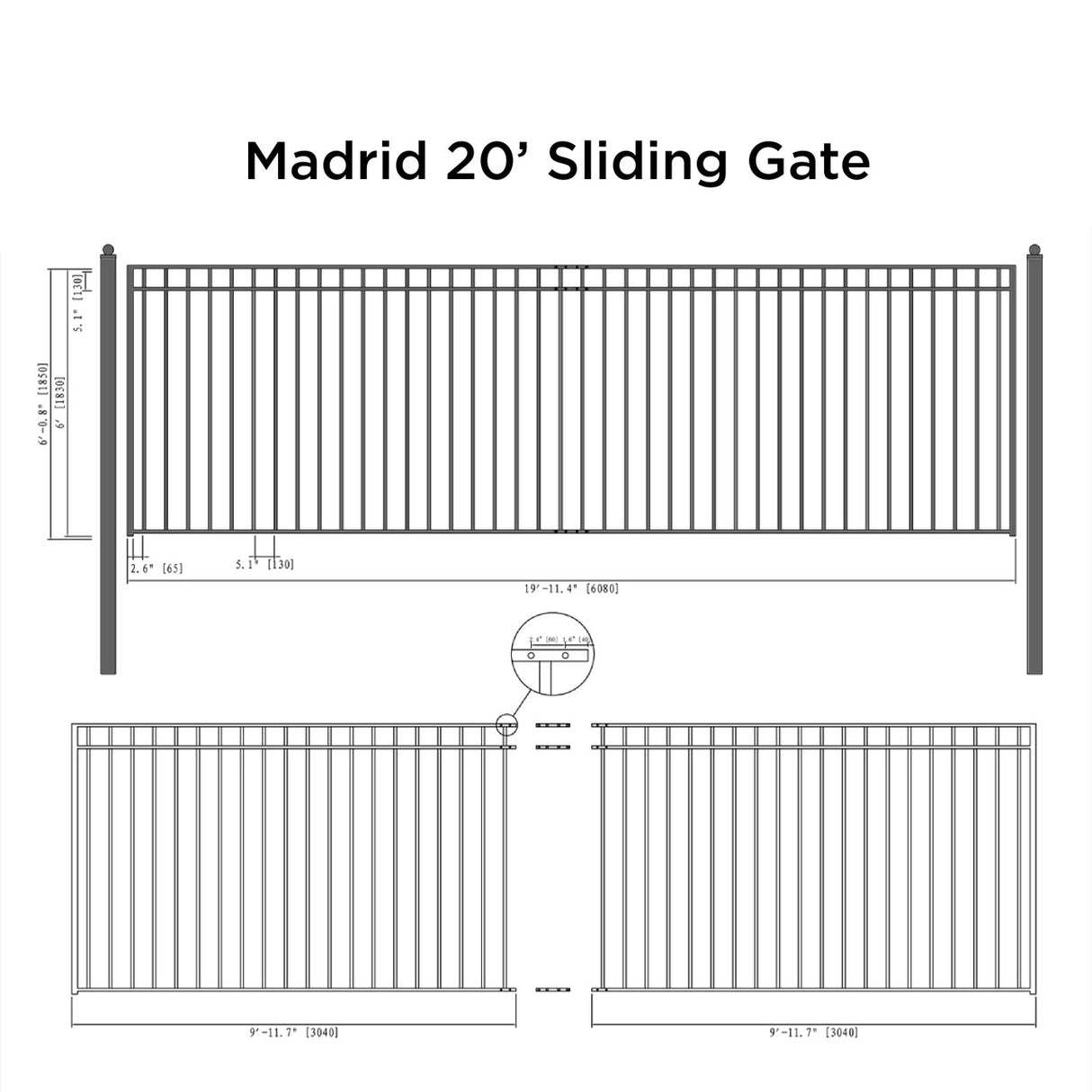 Aleko Steel Sliding Driveway Gate - MADRID Style - 20 x 6 Feet