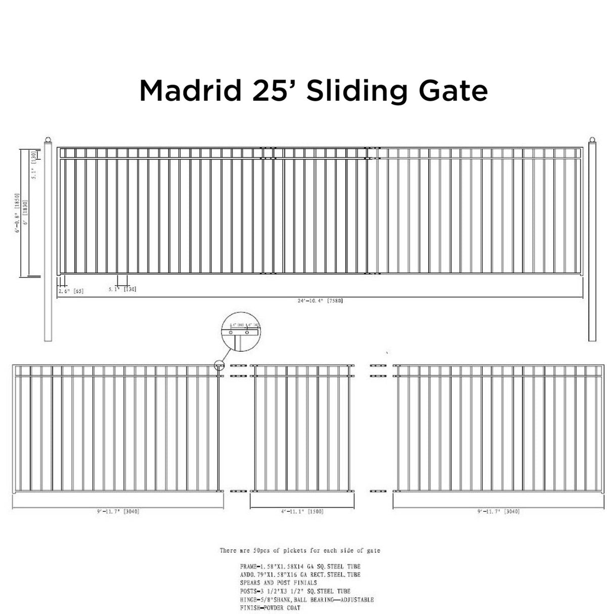 Aleko Single Slide Steel Driveway Gate - MADRID Style - 12 x 6 Feet