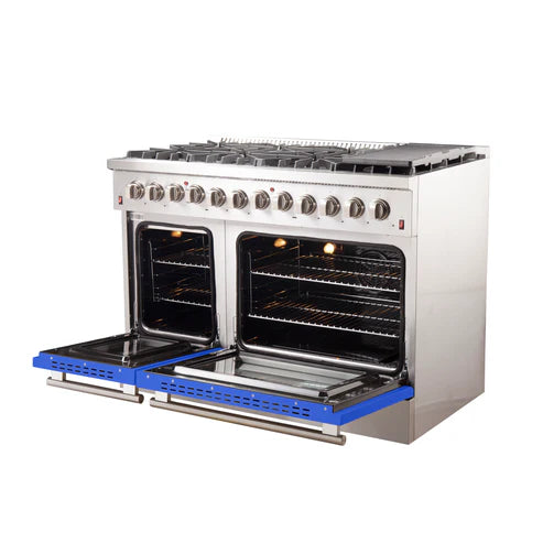 FORNO Galiano 48" 6.58 cu. ft. Dual Fuel Range with 8 Italian Burners in Blue, FFSGS6156-48BLU