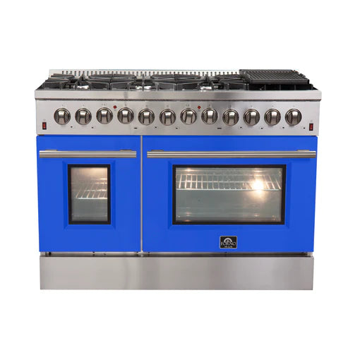 FORNO Galiano 48" 6.58 cu. ft. Dual Fuel Range with 8 Italian Burners in Blue, FFSGS6156-48BLU