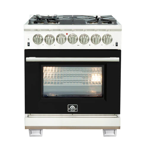 FORNO Capriasca 30" 4.32 cu. ft. Dual Fuel Range with 5 Italian Burners in Black, FFSGS6187-30BLK