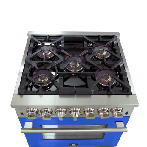 FORNO Capriasca 30" 4.32 cu. ft. Dual Fuel Range with 5 Italian Burners in Blue, FFSGS6187-30BLU