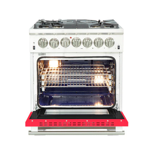 FORNO Capriasca 30" 4.32 cu. ft. Dual Fuel Range with 5 Italian Burners in Red, FFSGS6187-30RED