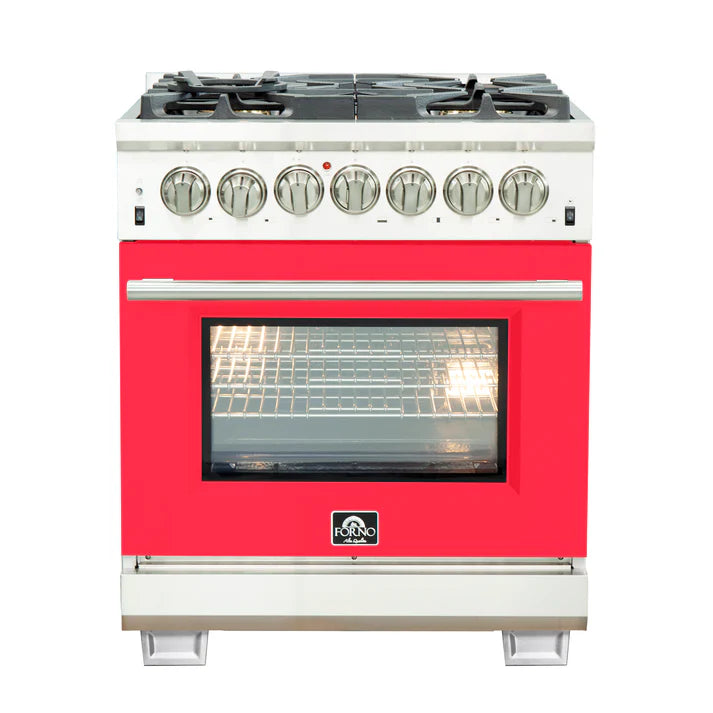 FORNO Capriasca 30" 4.32 cu. ft. Dual Fuel Range with 5 Italian Burners in Red, FFSGS6187-30RED
