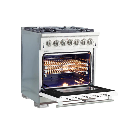 FORNO Capriasca 30" 4.32 cu. ft. Dual Fuel Range with 5 Italian Burners in White, FFSGS6187-30WHT