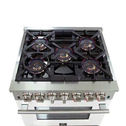 FORNO Capriasca 30" 4.32 cu. ft. Dual Fuel Range with 5 Italian Burners in White, FFSGS6187-30WHT