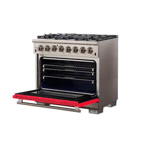 FORNO Capriasca 36" 5.36 cu. ft. Dual Fuel Range with 6 Italian Burners in Red, FFSGS6187-36RED
