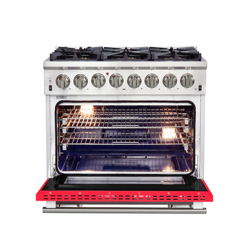 FORNO Capriasca 36" 5.36 cu. ft. Dual Fuel Range with 6 Italian Burners in Red, FFSGS6187-36RED