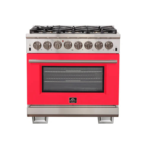 FORNO Capriasca 36" 5.36 cu. ft. Dual Fuel Range with 6 Italian Burners in Red, FFSGS6187-36RED