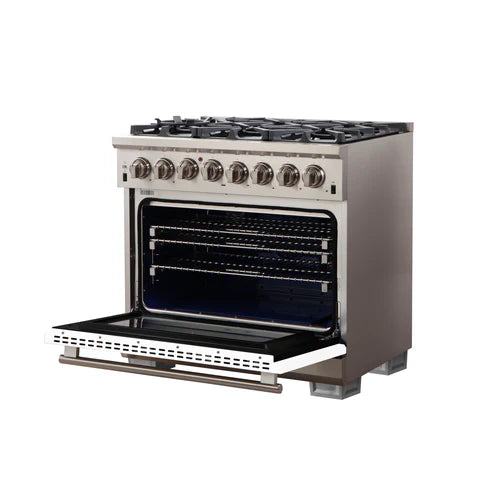 FORNO Capriasca 36" 5.36 cu. ft. Dual Fuel Range with 6 Italian Burners in White, FFSGS6187-36WHT