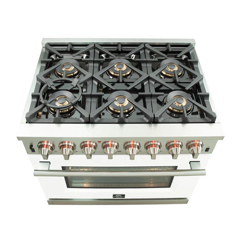 FORNO Capriasca 36" 5.36 cu. ft. Dual Fuel Range with 6 Italian Burners in White, FFSGS6187-36WHT