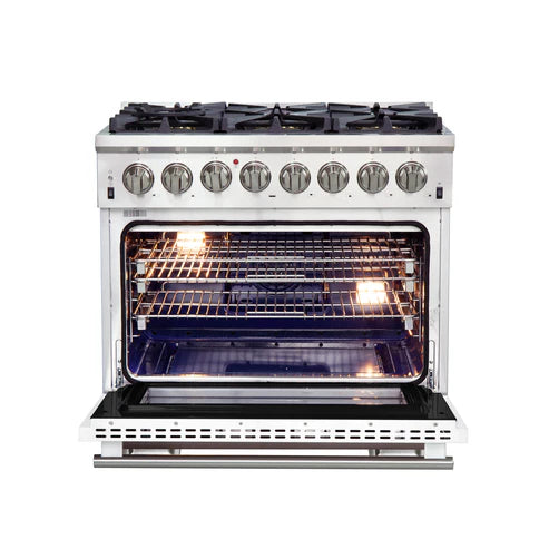 FORNO Capriasca 36" 5.36 cu. ft. Dual Fuel Range with 6 Italian Burners in White, FFSGS6187-36WHT
