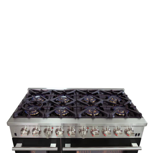 FORNO Capriasca 48" 6.58 cu. ft. Dual Fuel Range with 8 Italian Burners in Black, FFSGS6187-48BLK