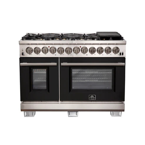 FORNO Capriasca 48" 6.58 cu. ft. Dual Fuel Range with 8 Italian Burners in Black, FFSGS6187-48BLK