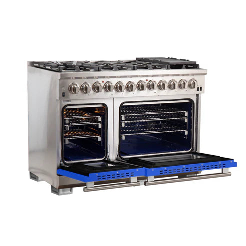 FORNO Capriasca 48" 6.58 cu. ft. Dual Fuel Range with 8 Italian Burners in Blue, FFSGS6187-48BLU
