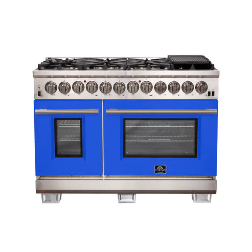 FORNO Capriasca 48" 6.58 cu. ft. Dual Fuel Range with 8 Italian Burners in Blue, FFSGS6187-48BLU