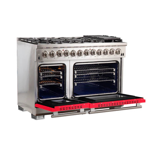 FORNO Capriasca 48" 6.58 cu. ft. Dual Fuel Range with 8 Italian Burners in Red, FFSGS6187-48RED