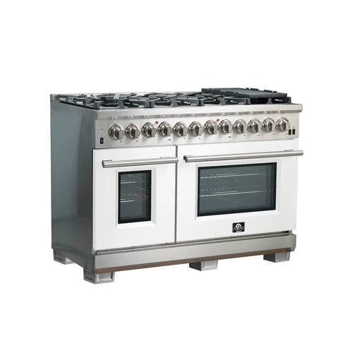 FORNO Capriasca 48" 6.58 cu. ft. Dual Fuel Range with 8 Italian Burners in White, FFSGS6187-48WHT