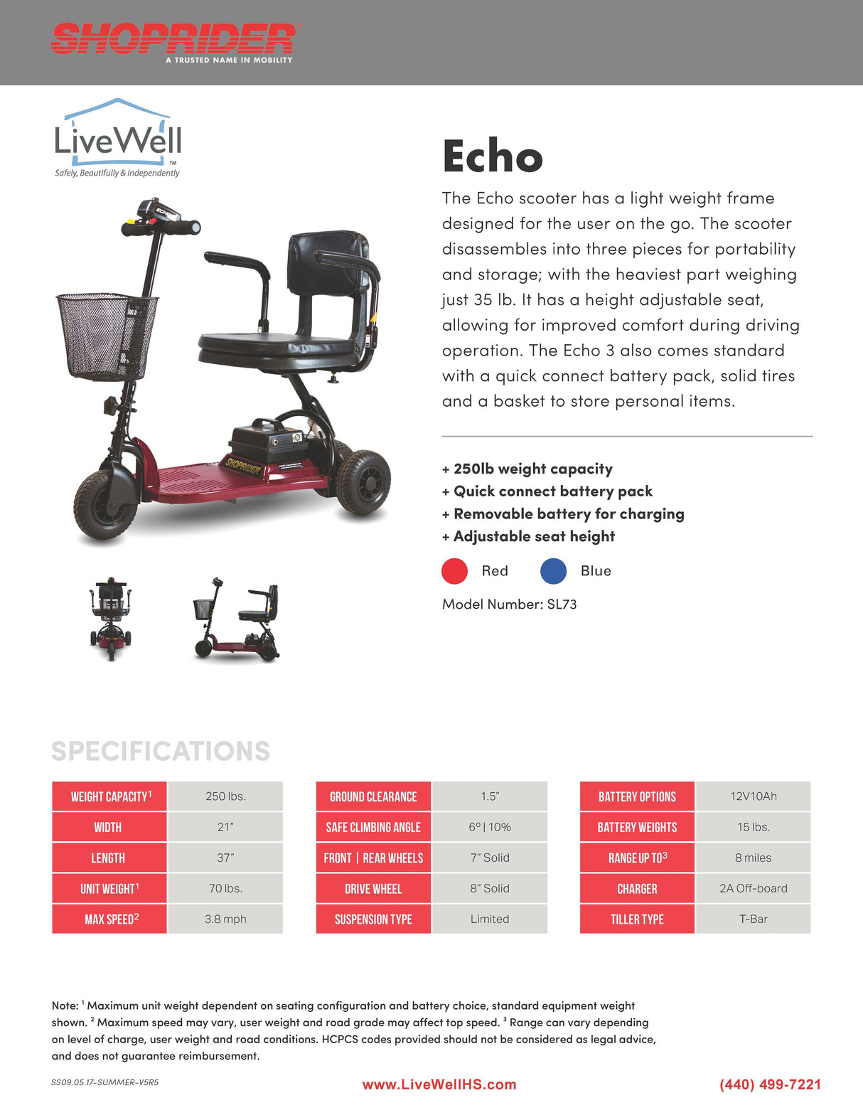 Shoprider Echo 3 Wheel Scooter