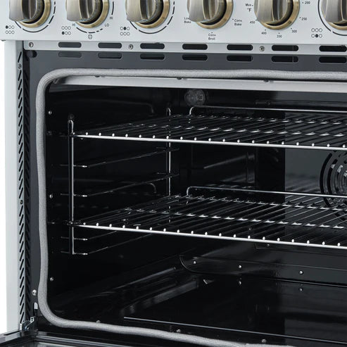 FORNO Paolo 36" 5.44 cu. ft. Freestanding Electric Range with True Convection Oven in White with Antique Brass Accents, FFSEL6011-36WHT