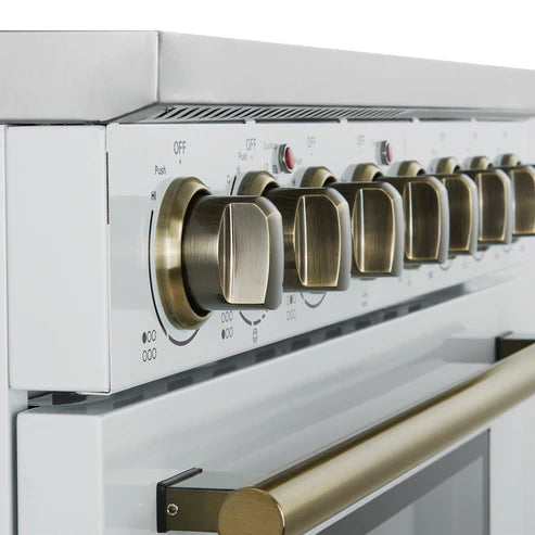 FORNO Paolo 36" 5.44 cu. ft. Freestanding Electric Range with True Convection Oven in White with Antique Brass Accents, FFSEL6011-36WHT