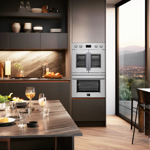 FORNO Asti 30" 7.36 cu. ft. French Door Double Electric Wall Oven with Air Fry, Self-Clean and Sous Vide, FBOEL1340-30