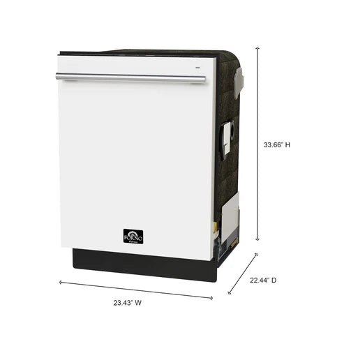 FORNO Espresso Romano 24" Built-In Tall Tub Dishwasher in White with Antique Brass Handles, FDWBI8035-24WHT
